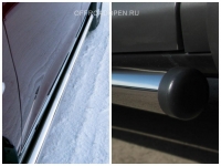 Боковые подножки(пороги) труба из нержавеющей стали 76мм с заглушкой из чёрного пластика Kia Sorento (2006-2010)