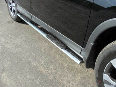 Пороги овальные с накладкой 75х42 мм на Volkswagen Tiguan 2011 по наст.