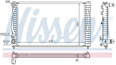 РАДИАТОР 631x399 1,6E/1,8 E 20V/T/1,9 TD M/T+/-AC Audi A4 1994-