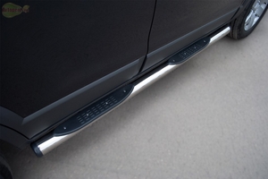 Боковые подножки (пороги) нержавеющая труба с противоскользящими накладками для ног 76мм с заглушкой из чёрного пластика Subaru (субару) Tribeca (трибека) (2006-2007) ― PEARPLUS.ru