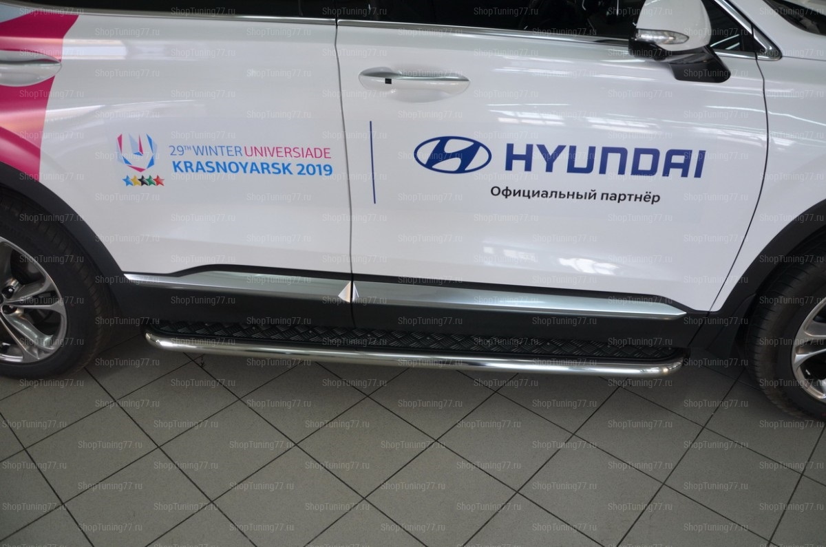 Пороги с накладным листом Hyundai (хендай) Santa Fe (санта фе) IV (2018-) SKU:465257qw