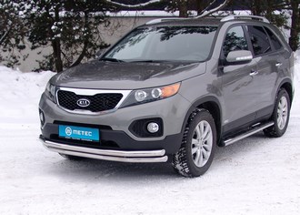 Защита переднего бампера, d60+60мм двойная, KIA SORENTO, 2009-2012 ― PEARPLUS.ru